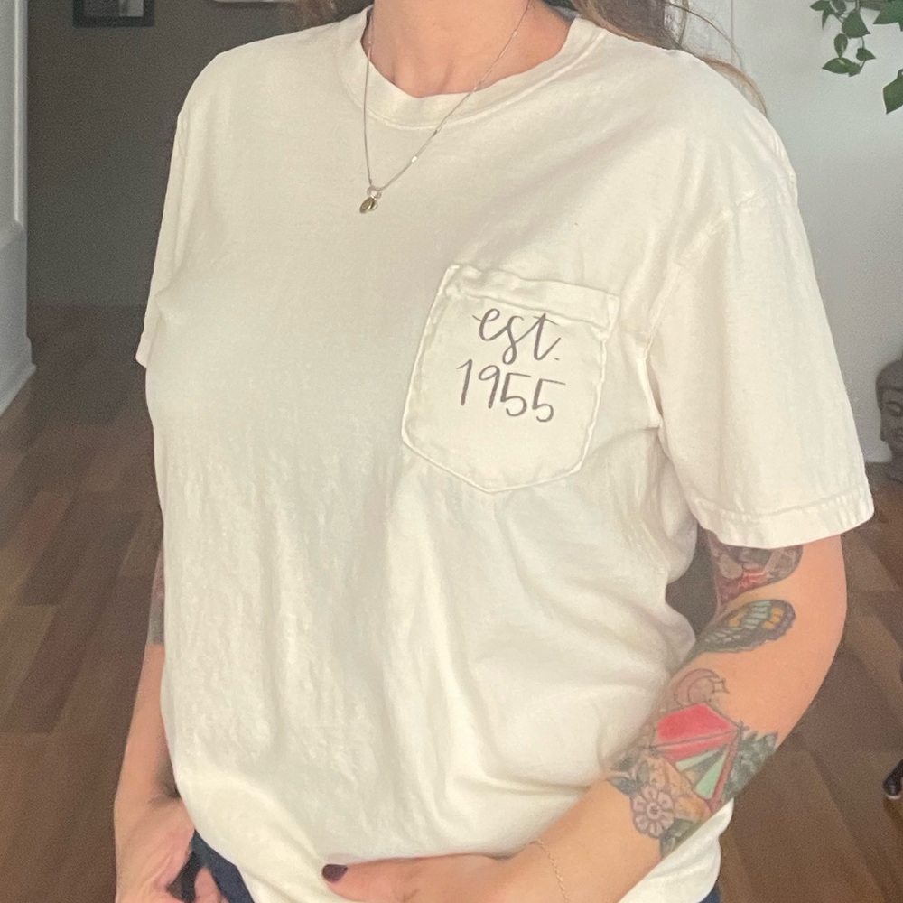 Cream Pocket Tee with "est. 1955" Script